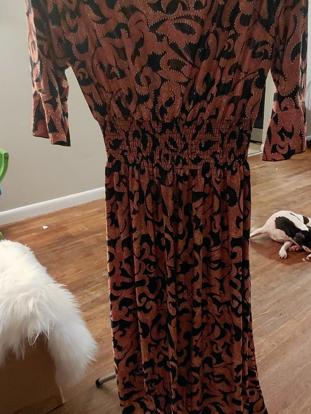 Smocked Waist Maxi Dress in Rust and Black